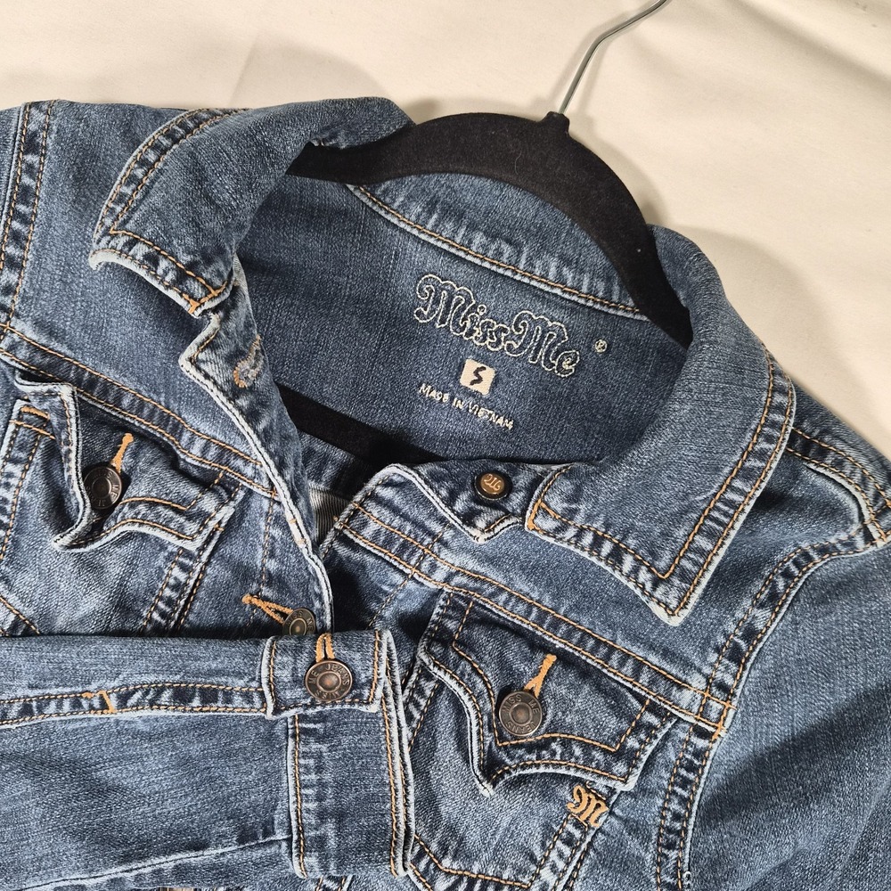 2000s Y2K Miss Me Jeans Women's Small Denim Jacket Stretch Fitted Dark Wash